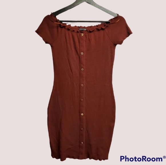 Mind Code Dresses & Skirts - Mind Code Women's Bodycon Off-the-Shoulder Lettuce Edge Ribbed Dress